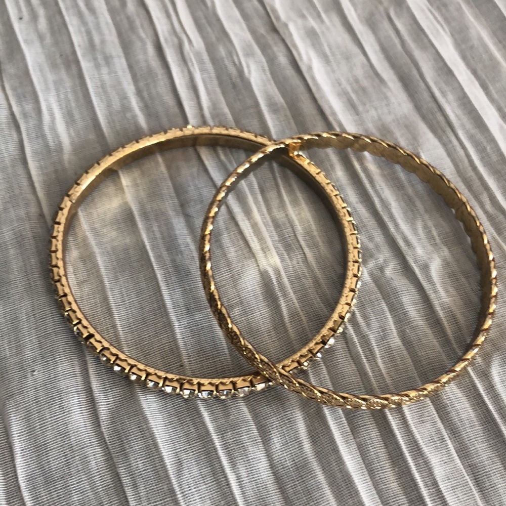 Gold braided & faux diamond studded bangle bracelets & thin delicate tennis - Picture 6 of 10